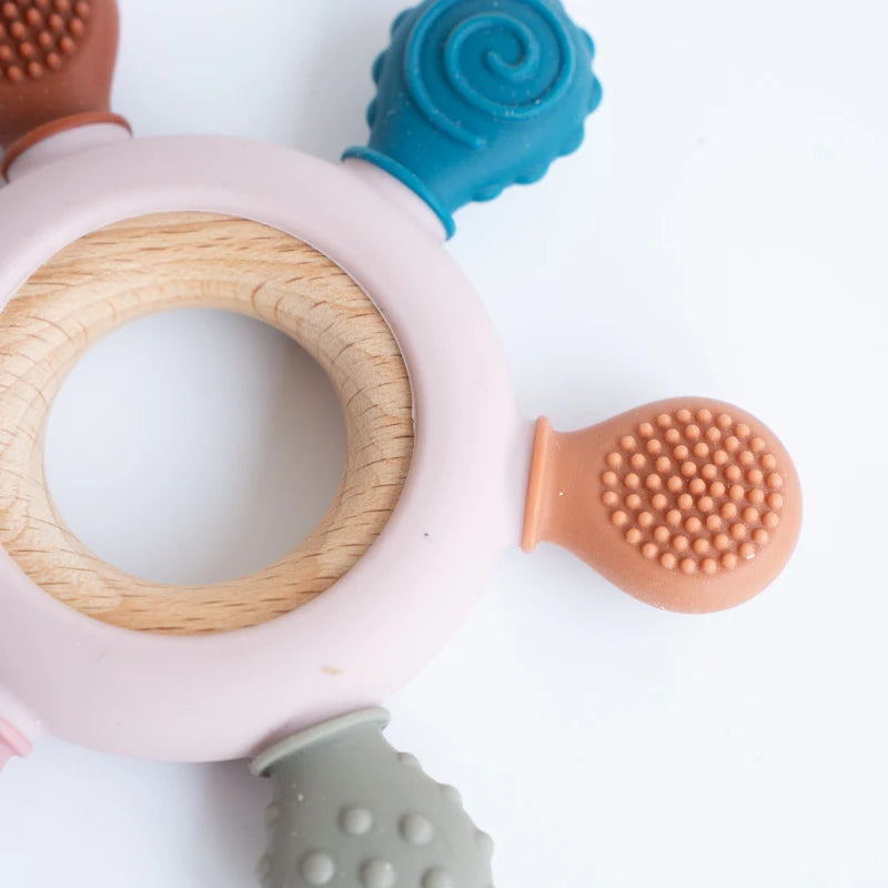 Silicone Teether Rudder Shape Wooden Ring