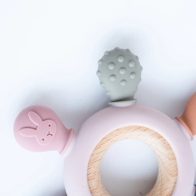 Silicone Teether Rudder Shape Wooden Ring