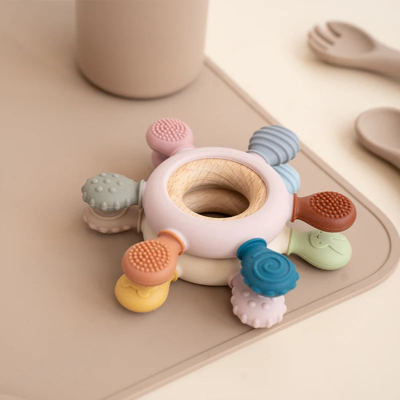 Silicone Teether Rudder Shape Wooden Ring